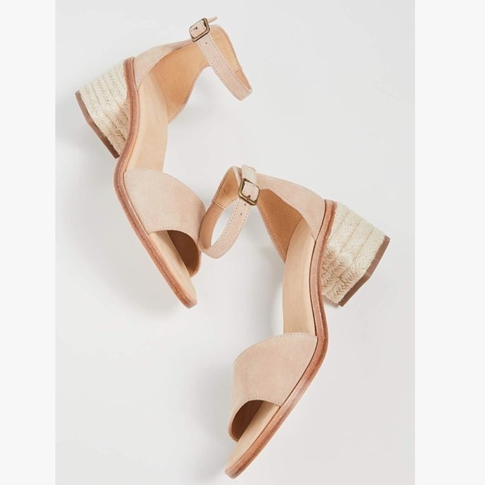 Soludos suede cream capri block espadrille heels ankle strap sandals Sz 7